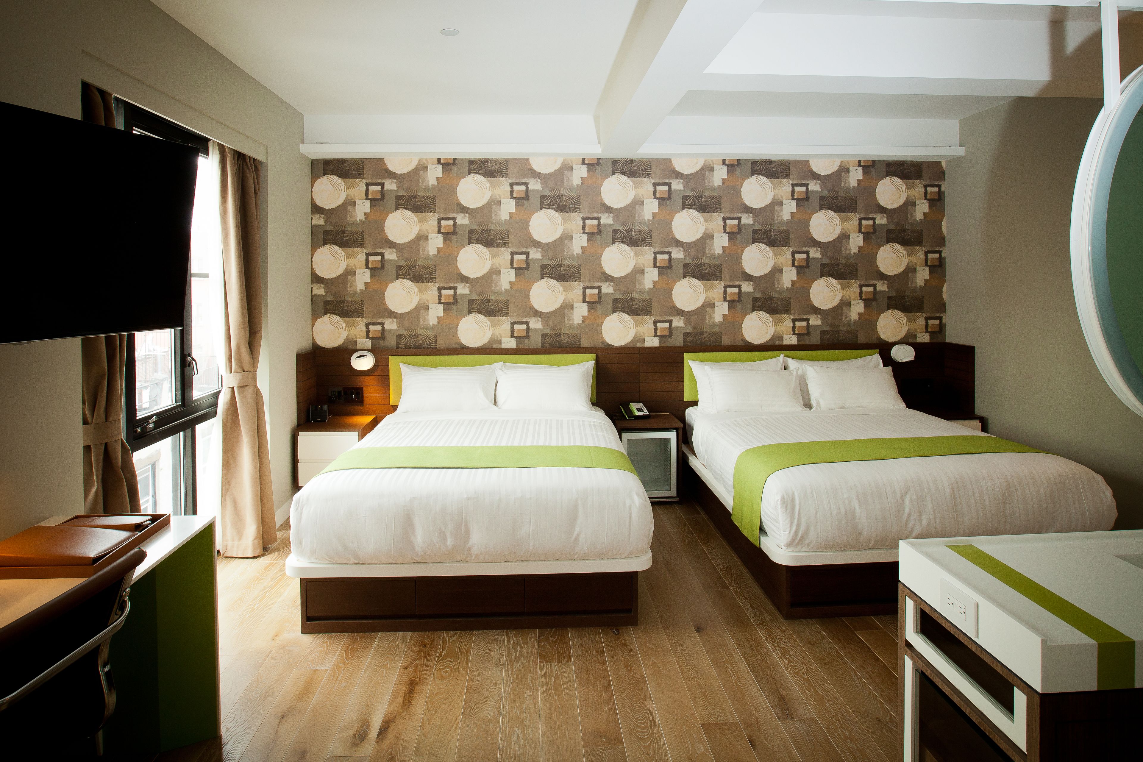 superior room, 2 queen beds (courtyard & partial city view) | in-room safe, desk, blackout curtains, soundproofing