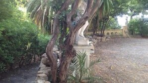 A statue surrounded by trees and a gravel path. - Hotel Petit Royal (Ospedaletti)