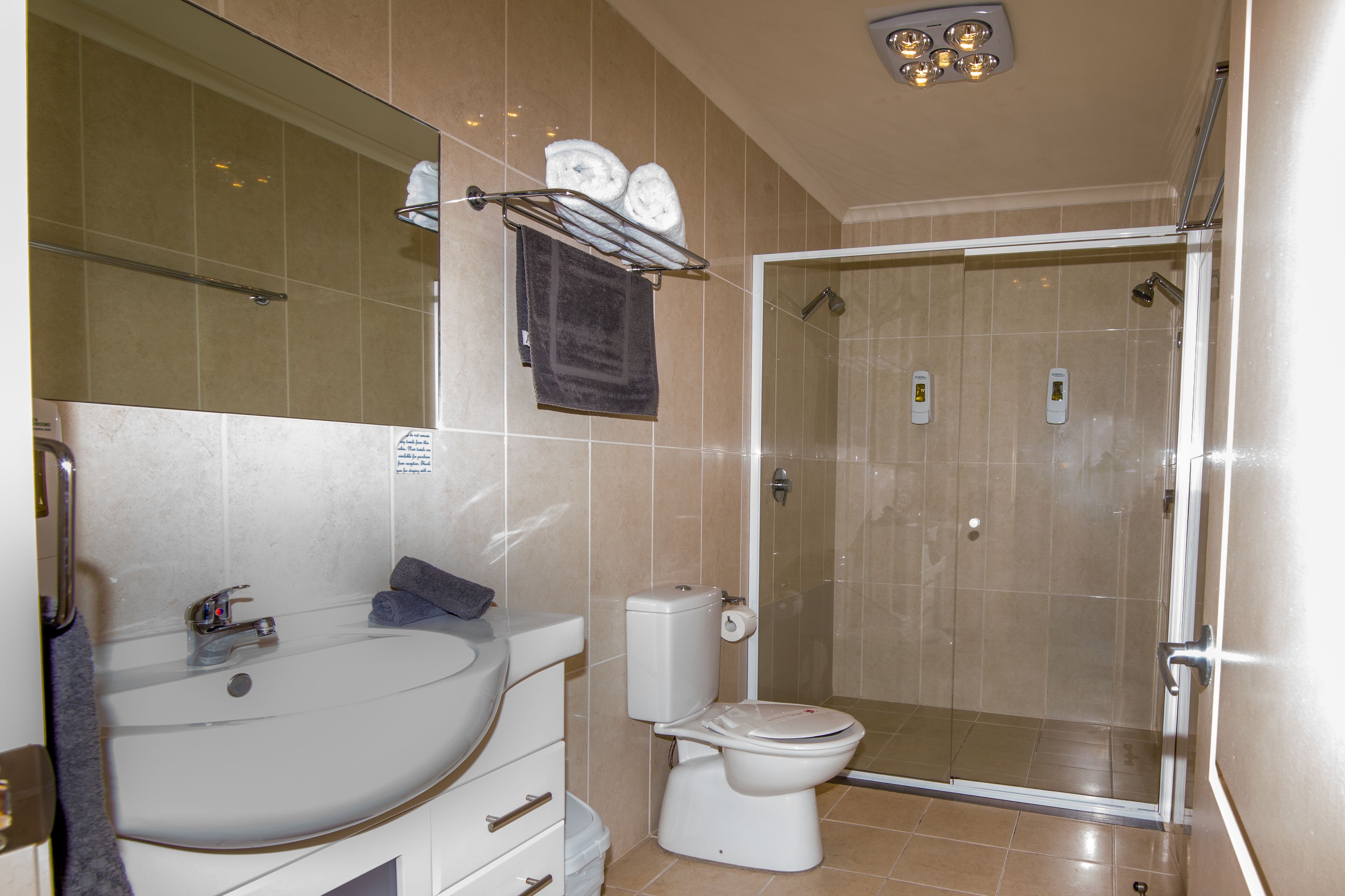 2 bedroom terrace apartment cabin | bathroom | shower, hair dryer, towels