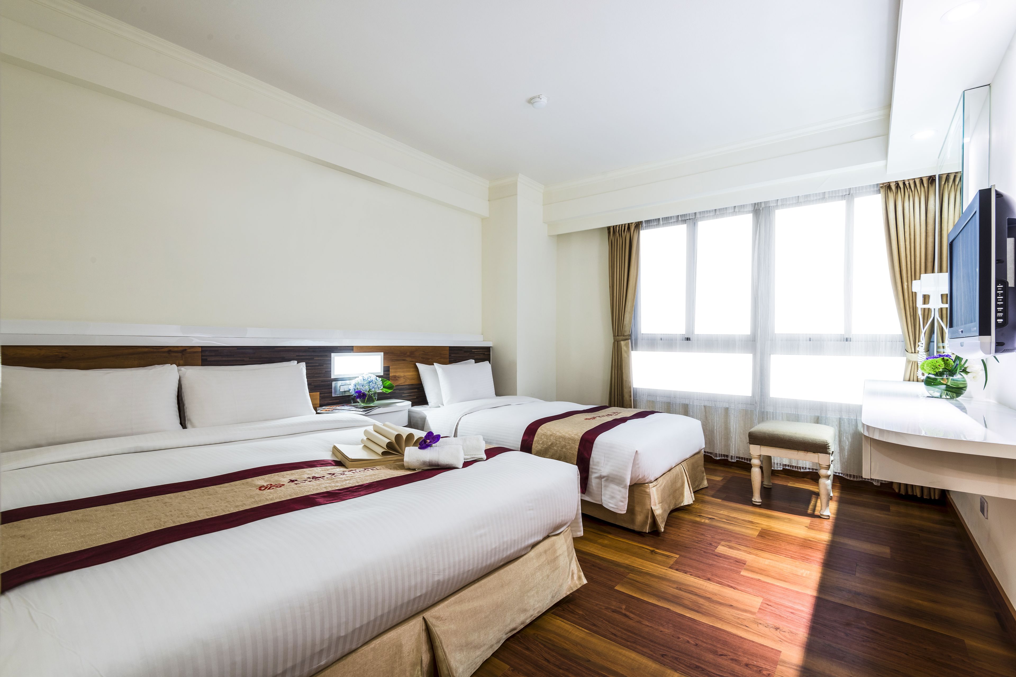 down duvets, blackout curtains, free wifi, bed sheets