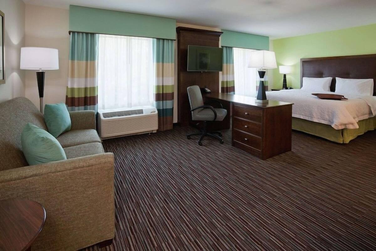 In-room safe, desk, laptop workspace, blackout curtains