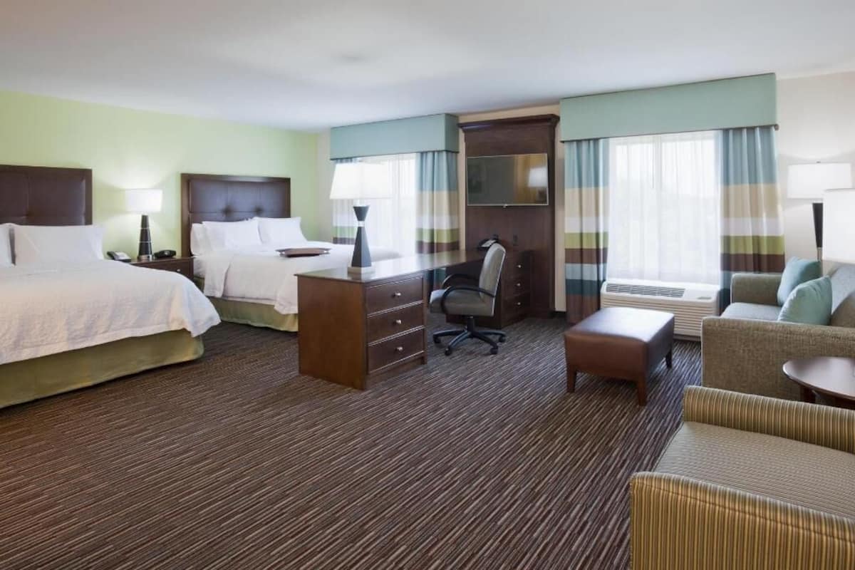In-room safe, desk, laptop workspace, blackout curtains