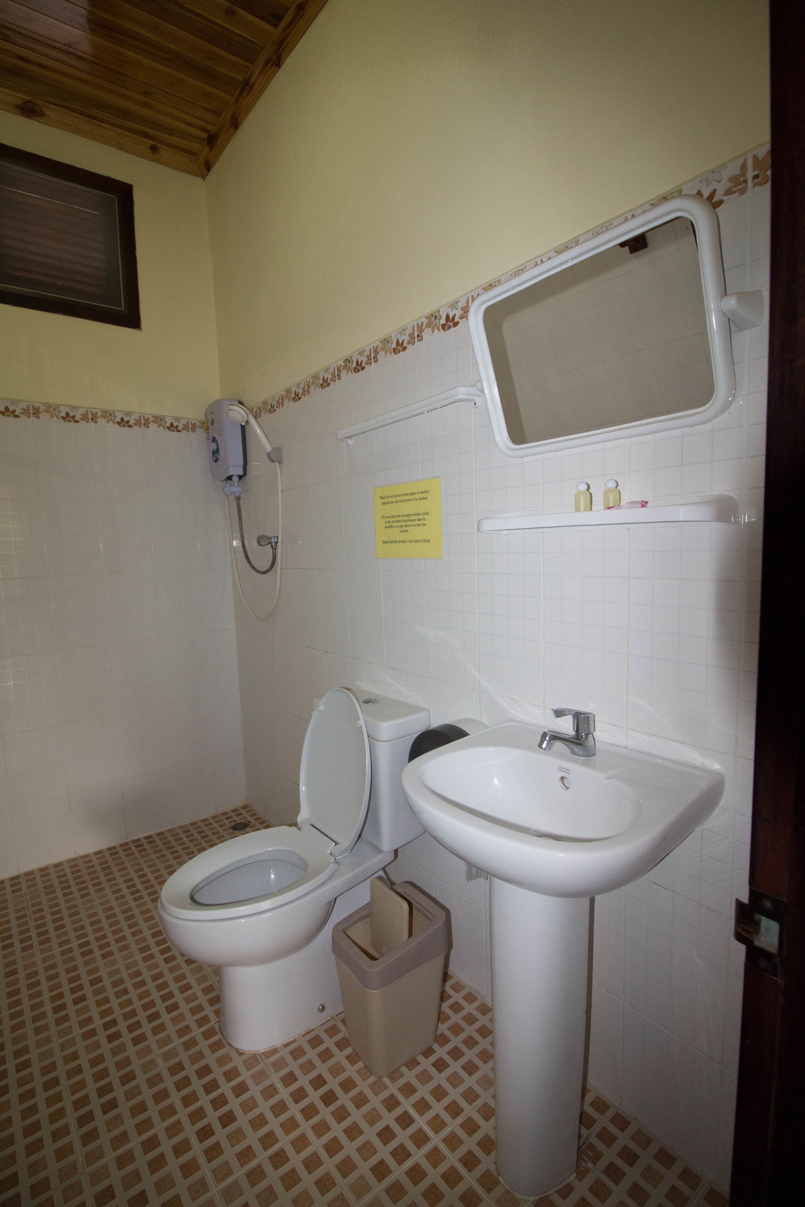 standard triple room | bathroom | shower, hair dryer, towels