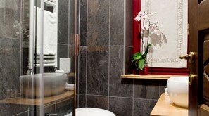 Shower, free toiletries, hair dryer, bidet