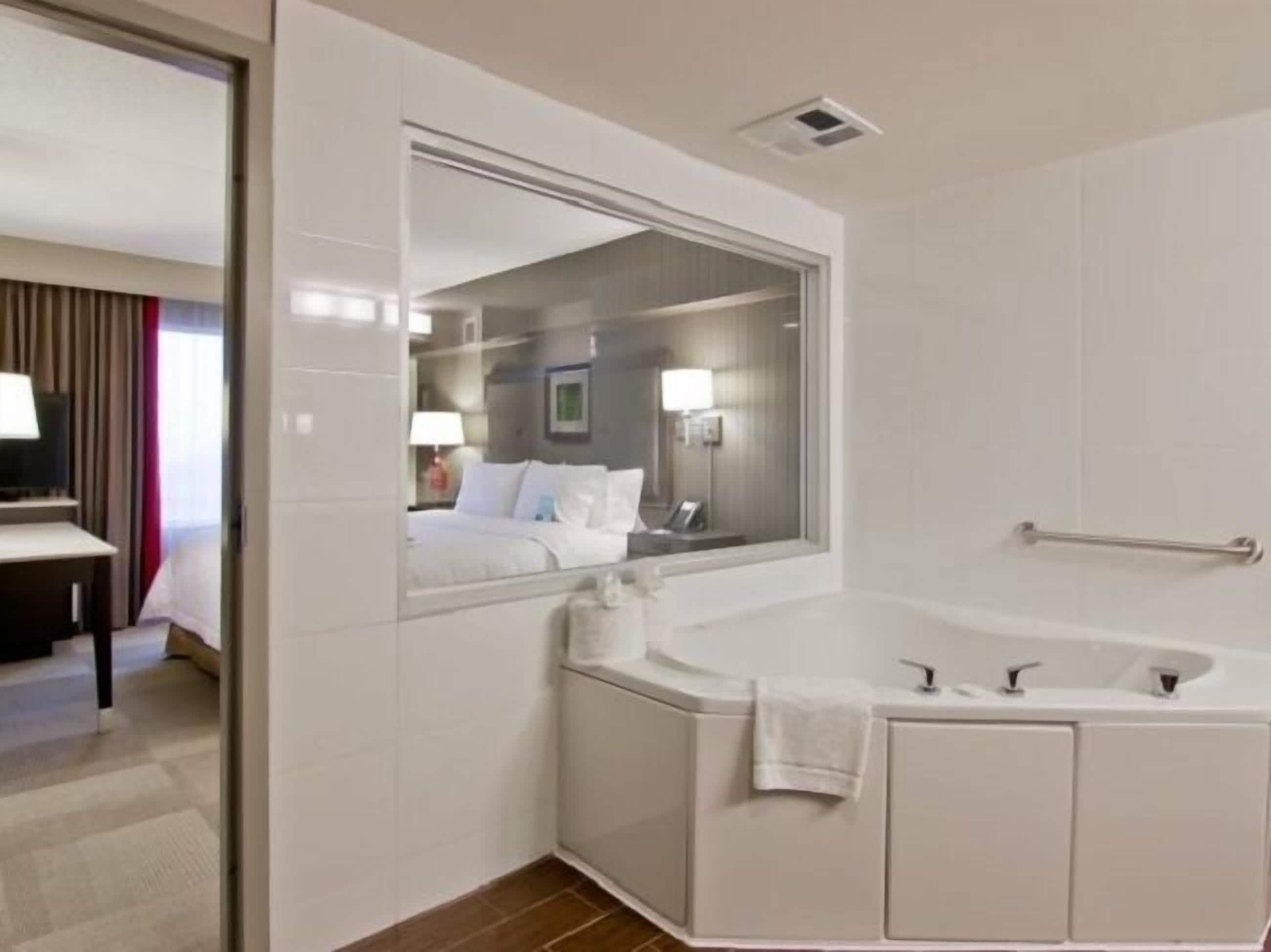studio suite, 1 king bed, non smoking, microwave | bathroom | hair dryer, towels