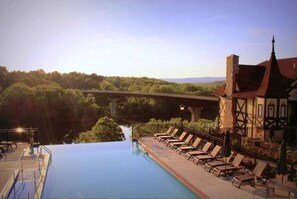 Seasonal outdoor pool, pool umbrellas, sun loungers