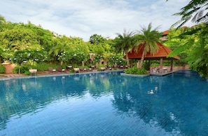 Outdoor pool, pool umbrellas