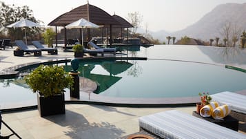 Outdoor pool, pool umbrellas