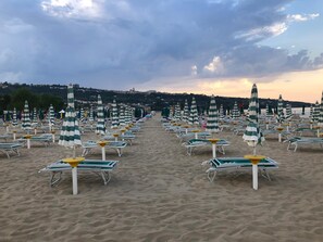 Private beach, sun-loungers, beach umbrellas