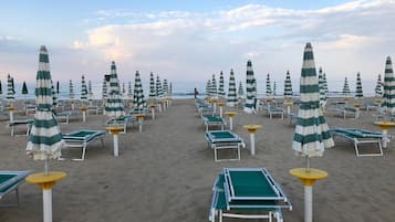 Private beach, sun-loungers, beach umbrellas