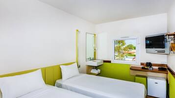 Desk, laptop workspace, free WiFi, bed sheets