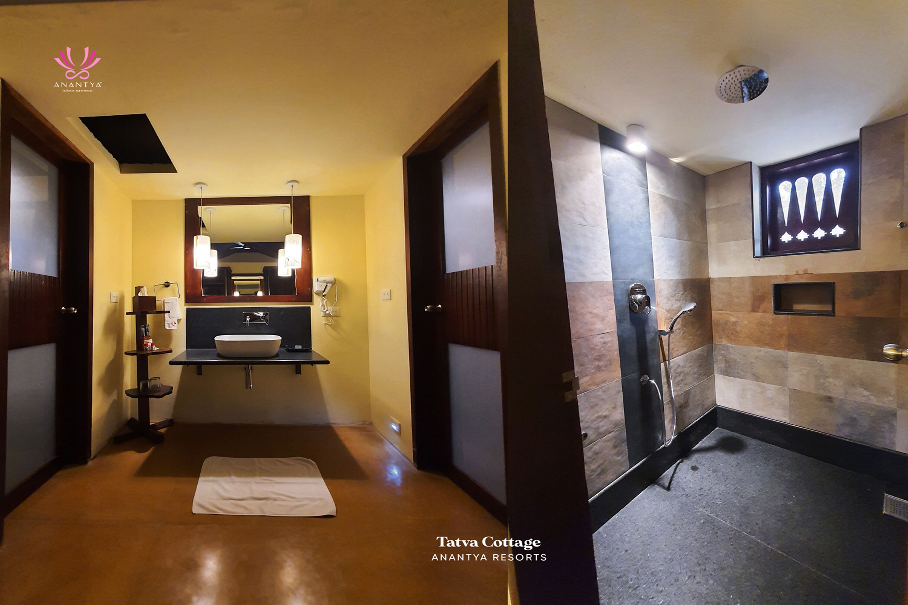 tatva cottage | bathroom | free toiletries, hair dryer, bathrobes, towels