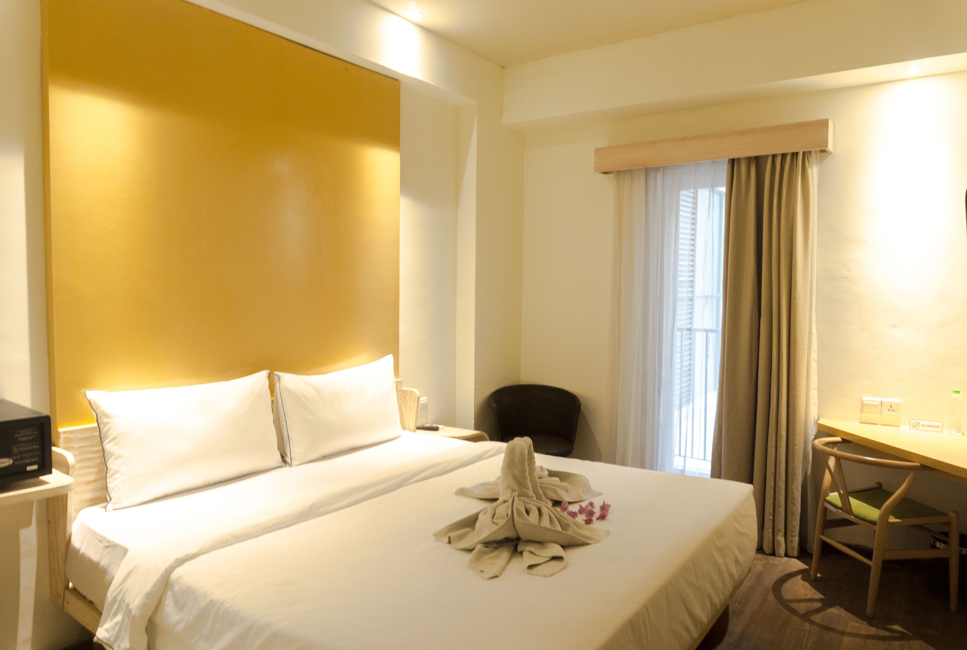 In-room safe, desk, laptop workspace, blackout curtains