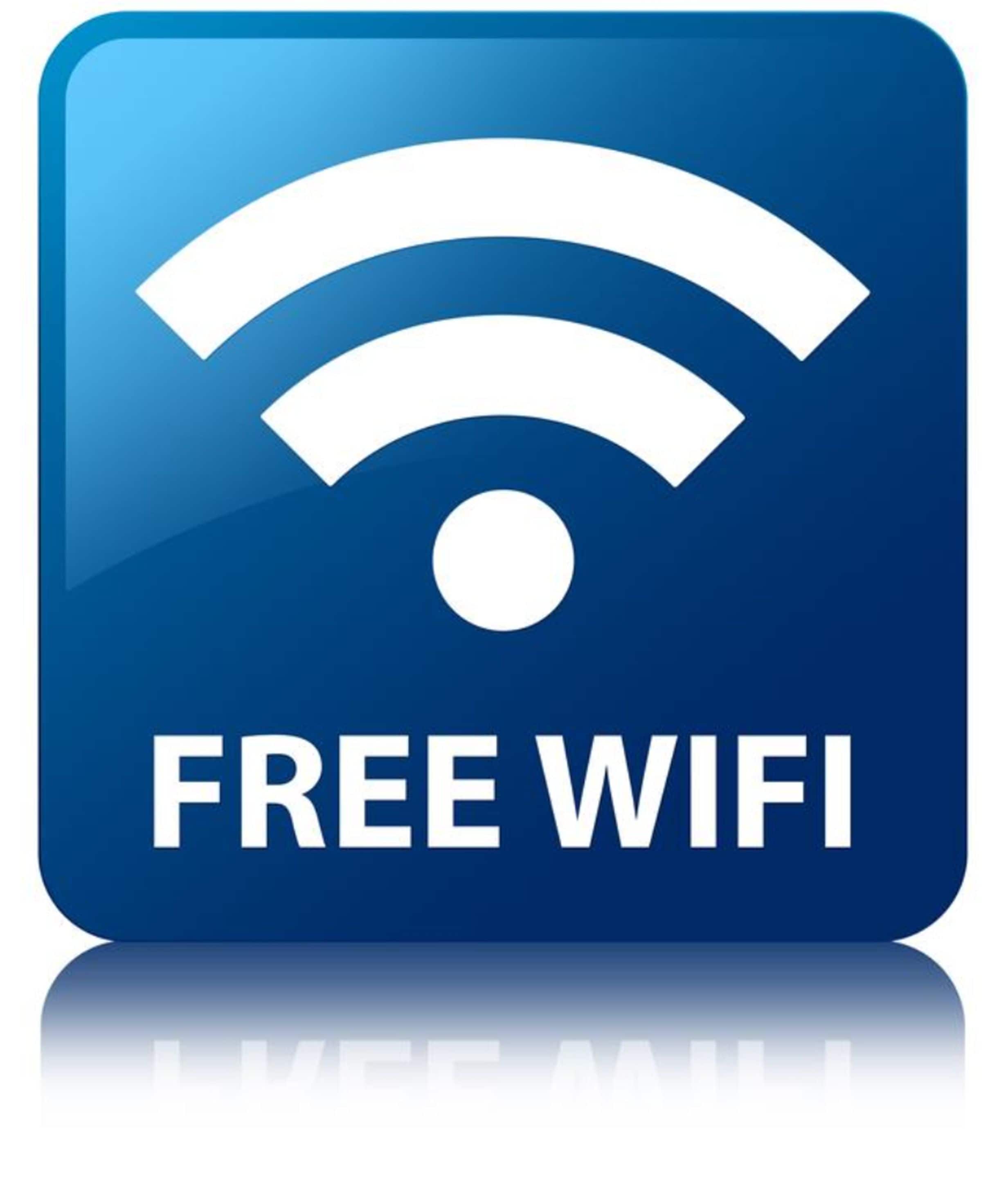 A blue icon with a Wi-Fi symbol and the text "FREE WIFI".