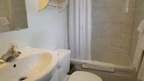 Une salle de bain équipée d’un lavabo, d’un miroir et d’un espace douche.