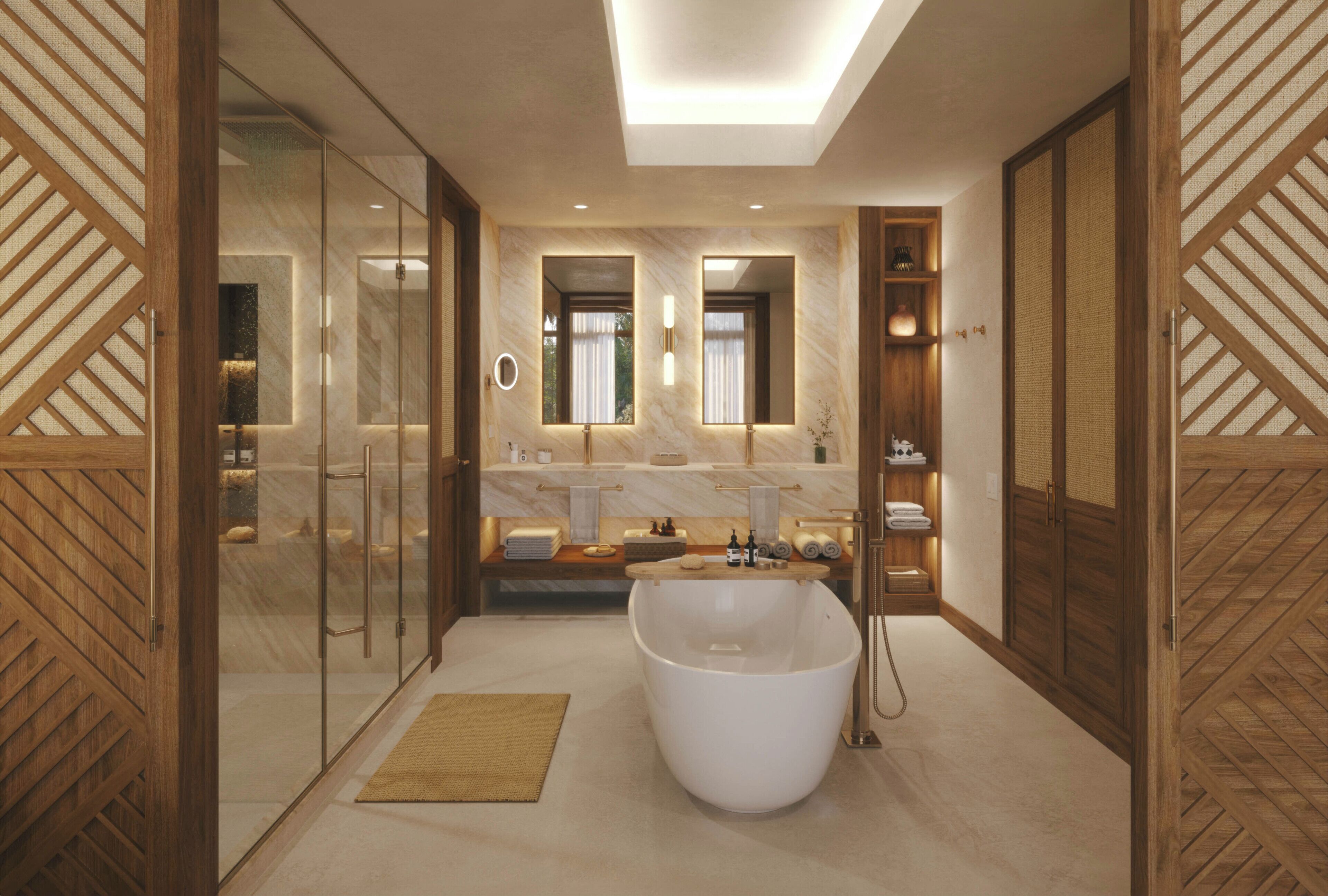 Designer toiletries, towels