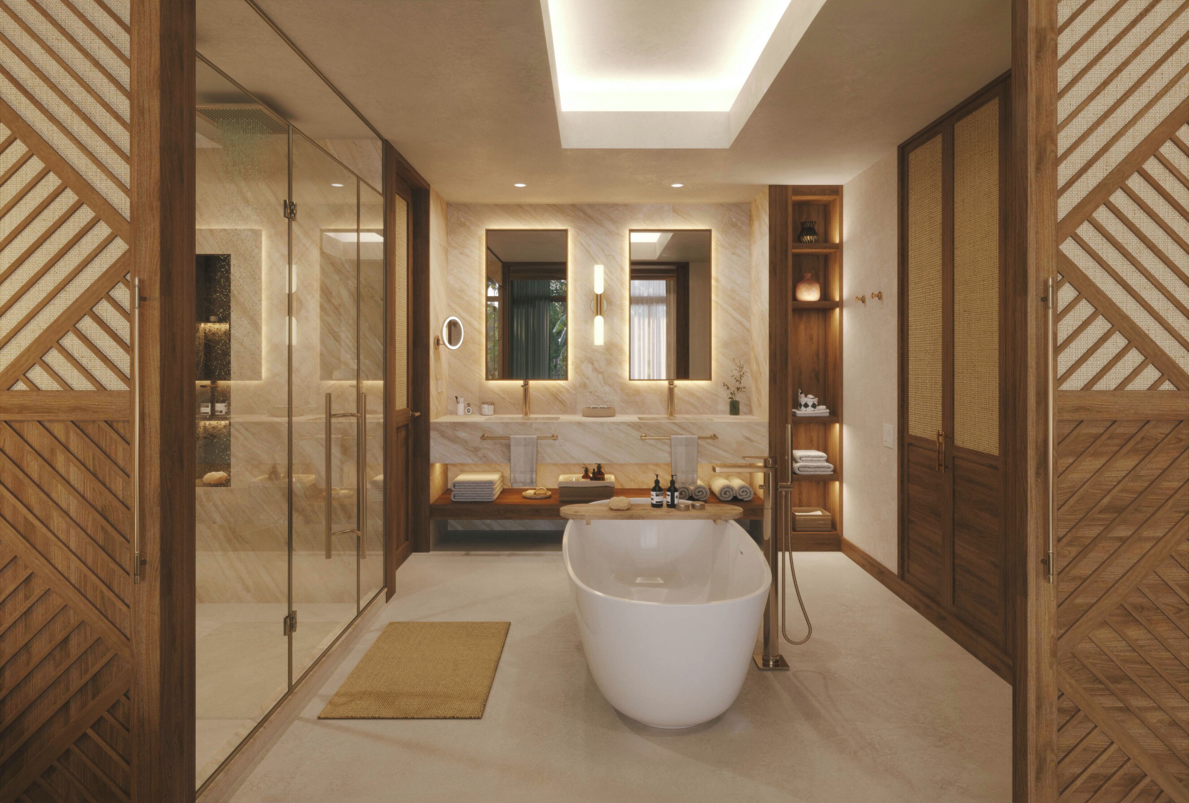 Designer toiletries, towels