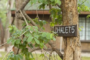 A sign on a tree labeled "CHALET 5". - Woodlands Lilongwe (Lilongwe)