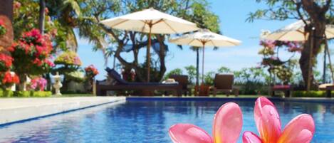 Piscina all'aperto, cabine incluse nel prezzo, lettini