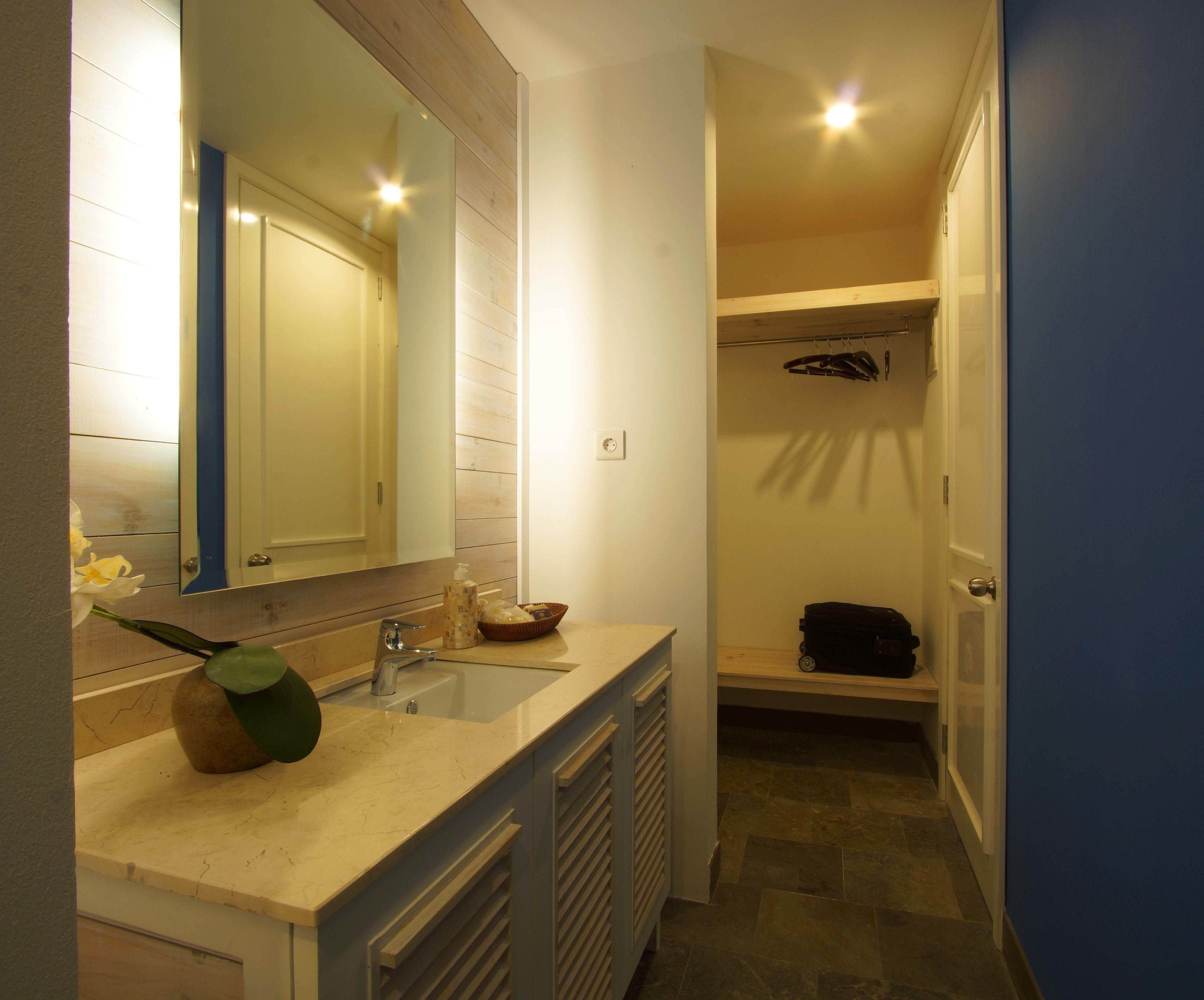 deluxe room | bathroom | shower, rainfall showerhead, free toiletries, hair dryer