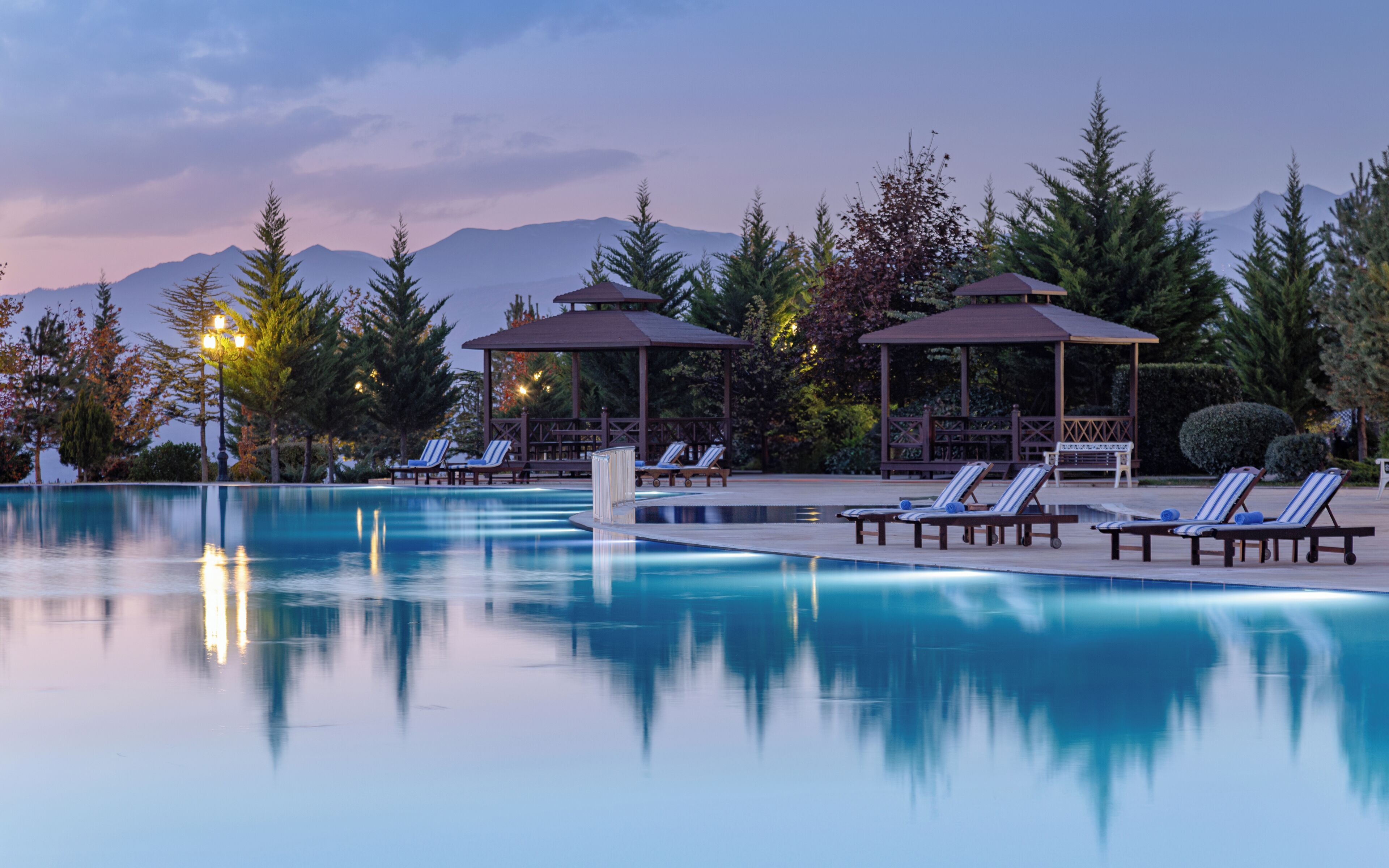 Indoor pool, outdoor pool, sun loungers
