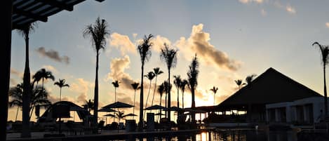 Outdoor pool, pool loungers