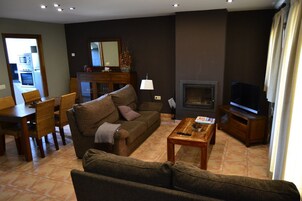 Plasma TV, fireplace