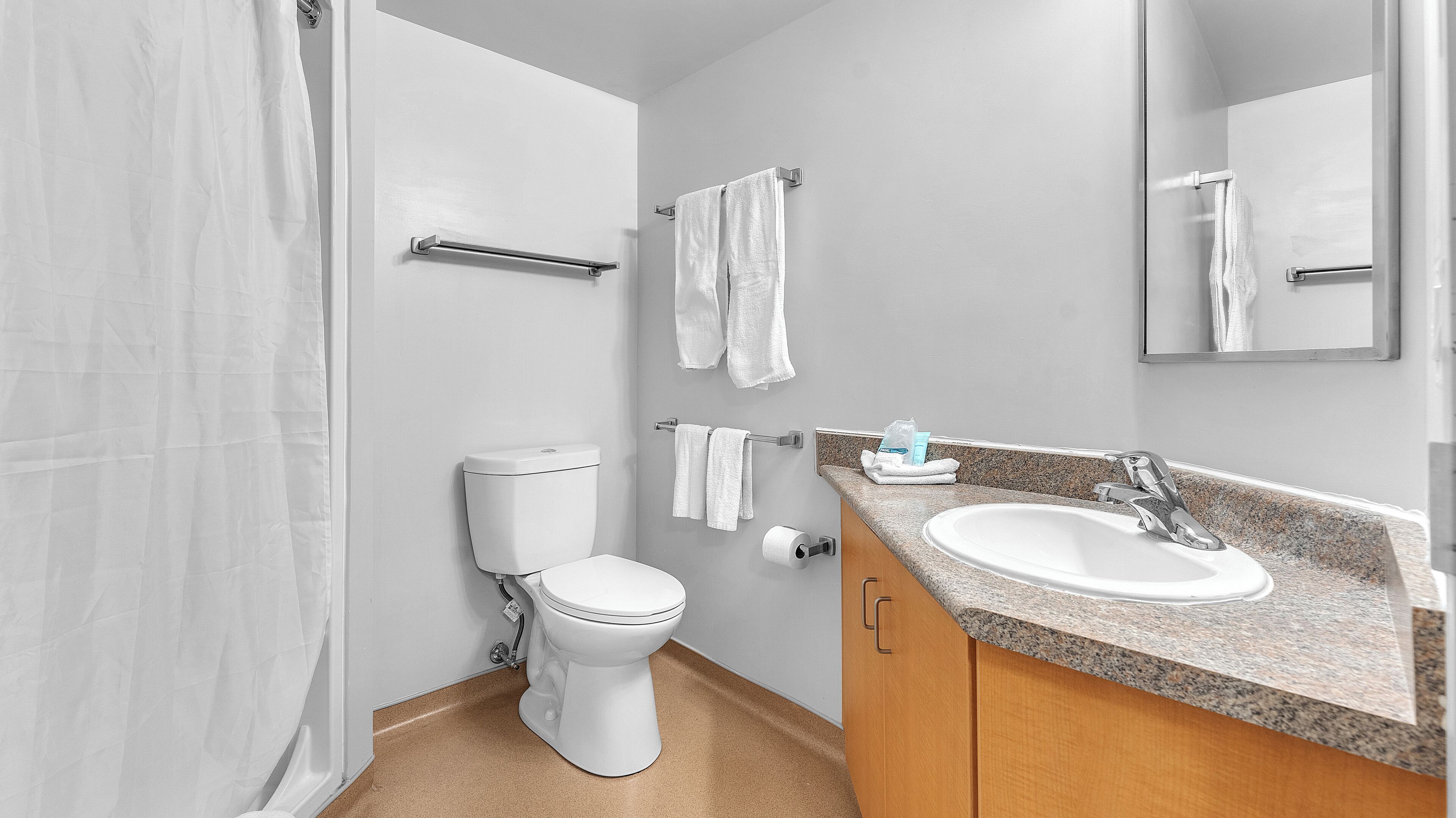 shower, free toiletries, towels