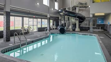 Indoor pool, open 9:00 AM to 10:00 PM, sun loungers