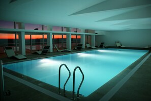Indoor pool, open 9 AM to 9 PM, sun loungers
