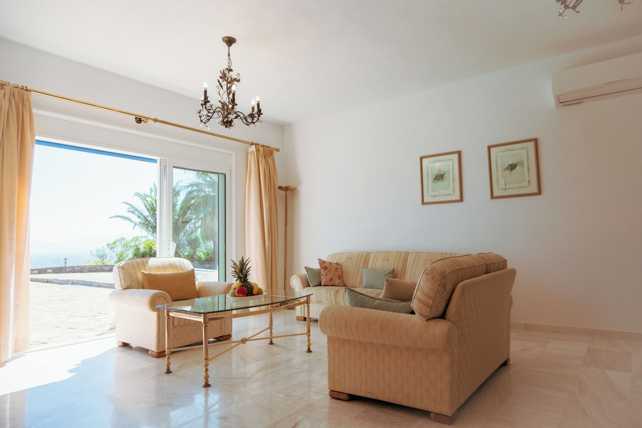 Seaview Villa Paul | Living area | 32-inch TV with satellite channels, fireplace