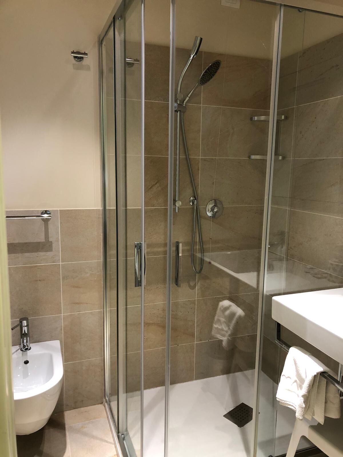 shower, free toiletries, hair dryer, bidet