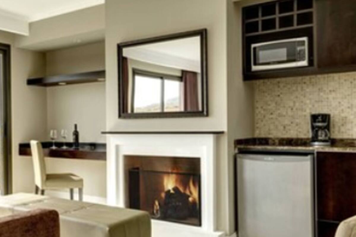 mini-fridge, microwave, cookware/dishes/utensils, cleaning supplies