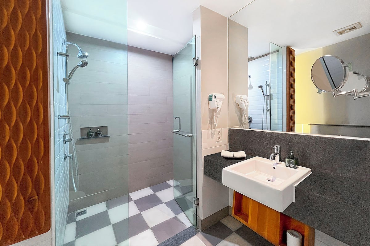 free toiletries, hair dryer, slippers, towels