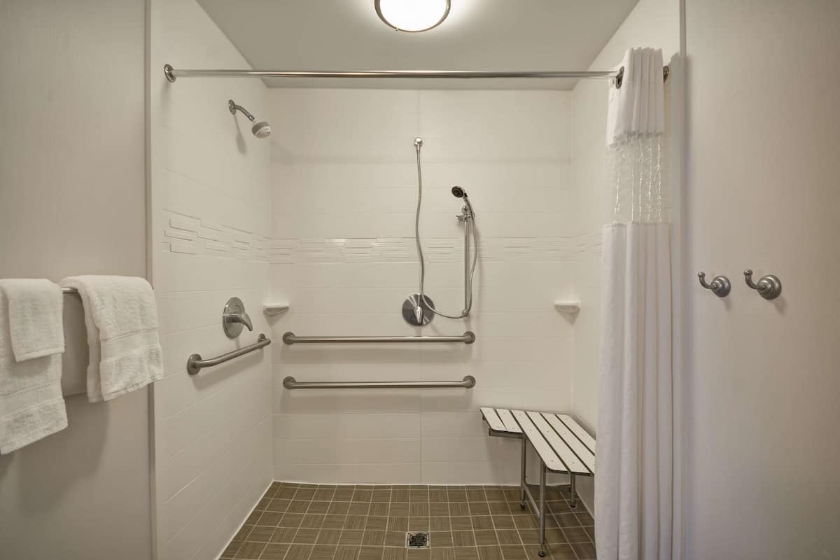 Studio, 1 King Bed, Accessible, Non Smoking | Bathroom | Towels, soap, shampoo, toilet paper