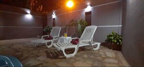 Outdoor pool, pool loungers