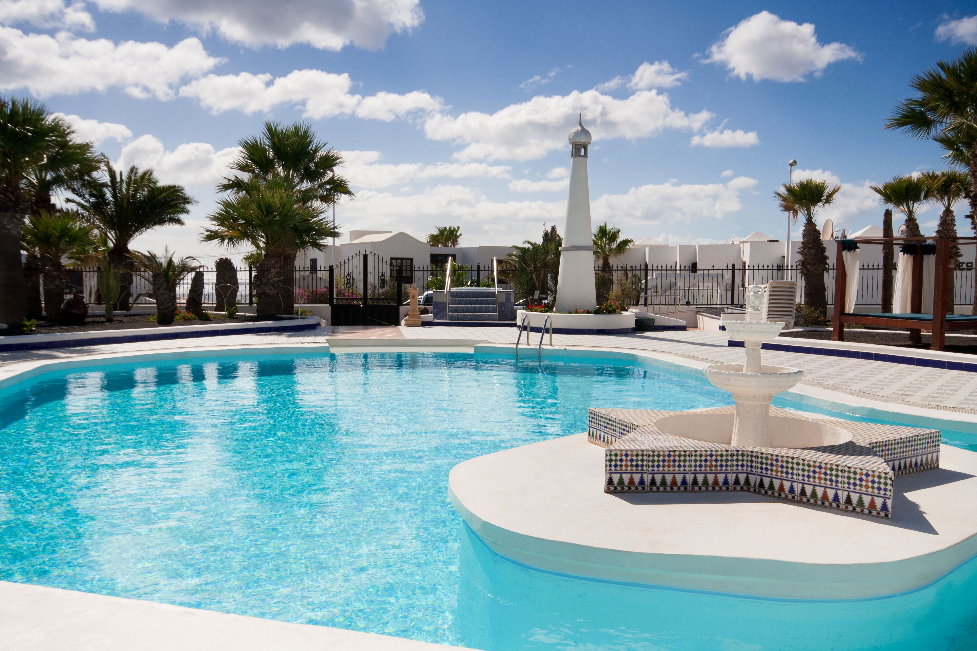 Outdoor pool, pool umbrellas, pool loungers