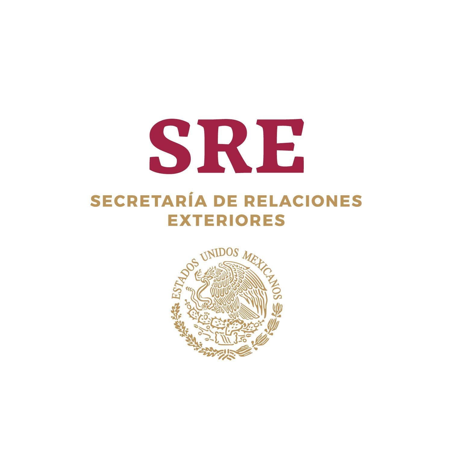 The logo of the Secretaría de Relaciones Exteriores with the emblem of Estados Unidos Mexicanos.
