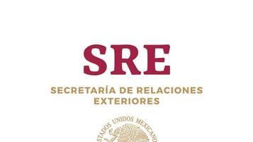 The logo of the Secretaría de Relaciones Exteriores with the emblem of Estados Unidos Mexicanos.
