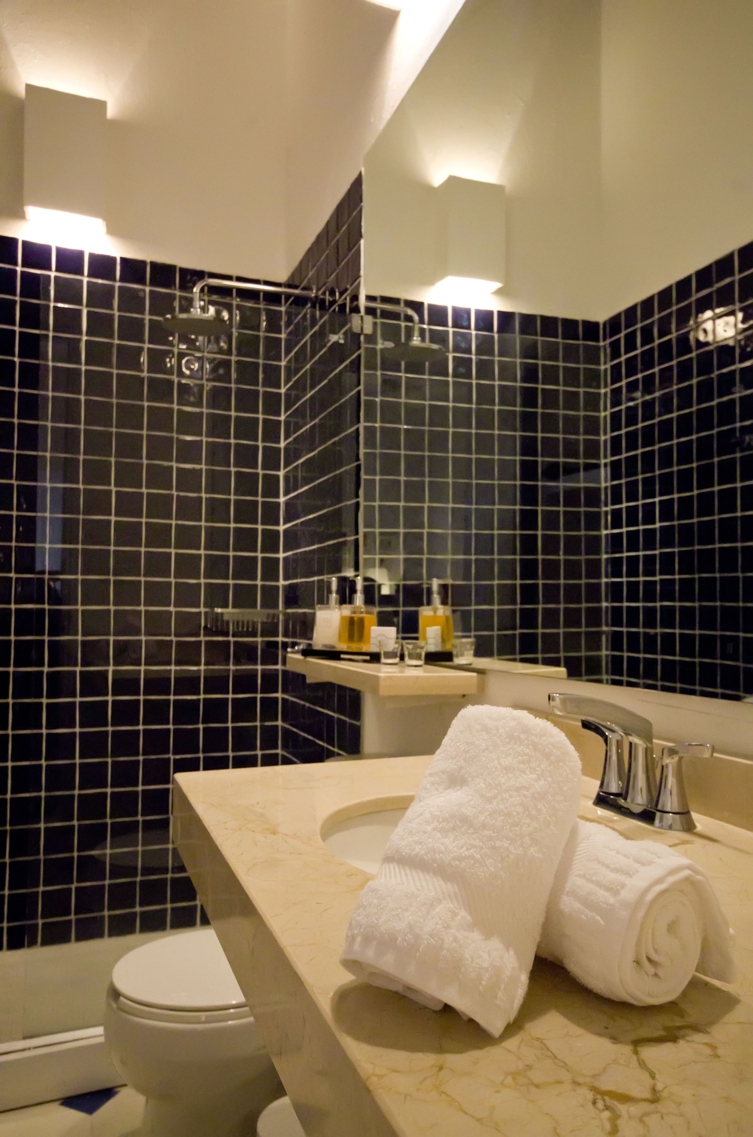 shower, free toiletries, hair dryer, towels