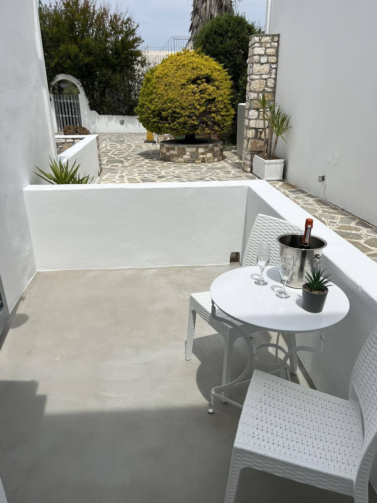 Deluxe enkelrum - 1 dubbelsäng - utsikt mot trädgården | Terrass/Patio