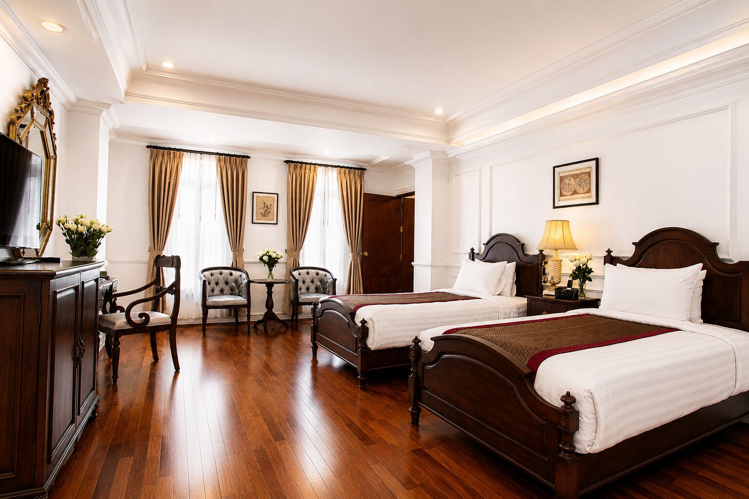 Colonial Deluxe Rooms | Sábanas de algodón egipcio, ropa de cama de alta calidad, minibar