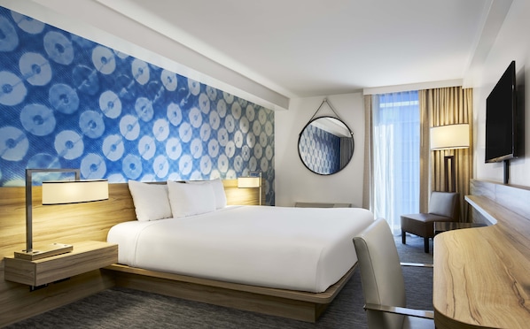 In-room safe, desk, laptop workspace, blackout curtains