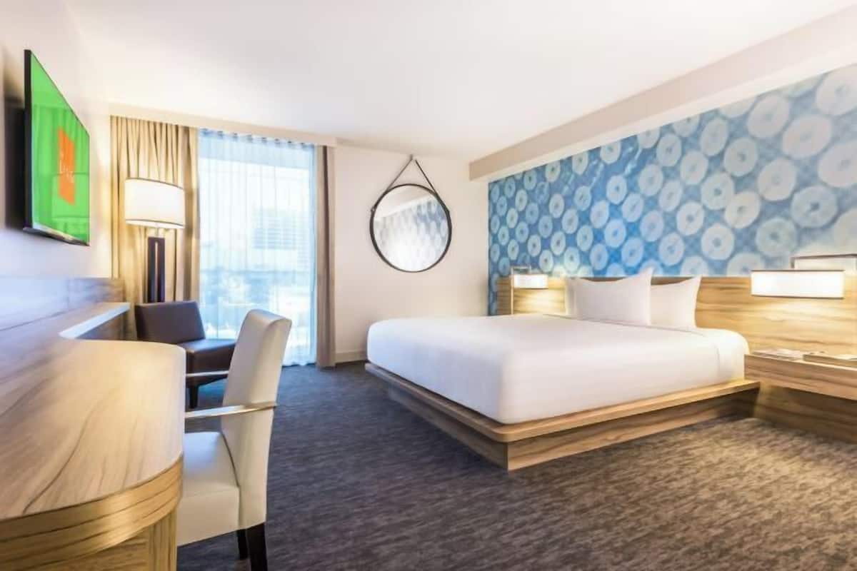 In-room safe, desk, laptop workspace, blackout curtains