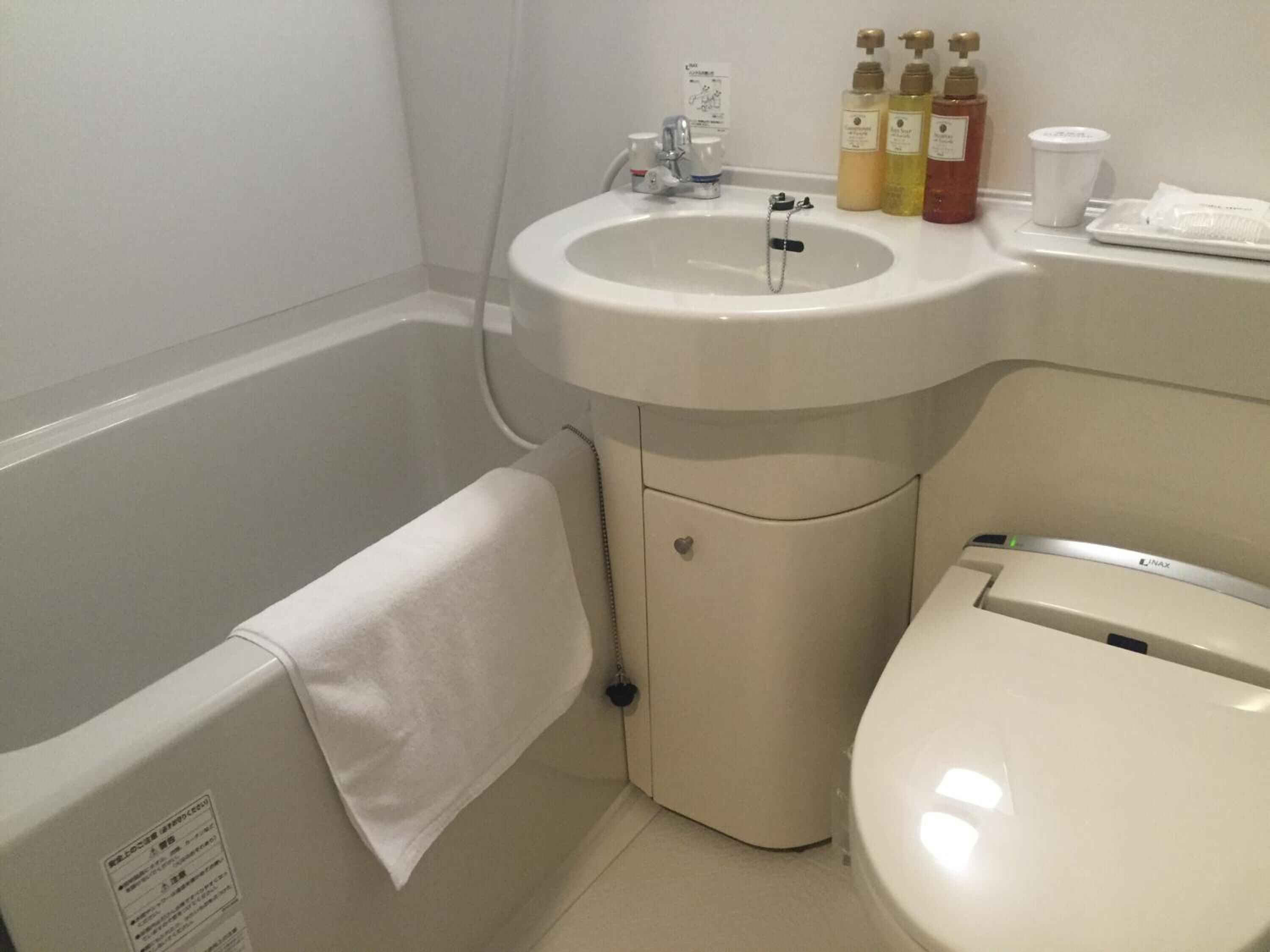 combined shower/bathtub, hair dryer, slippers, electronic bidet