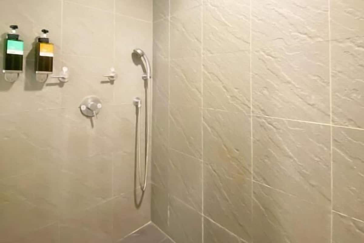Duş, geniş duş başlığı, ücretsiz banyo/kozmetik ürünleri