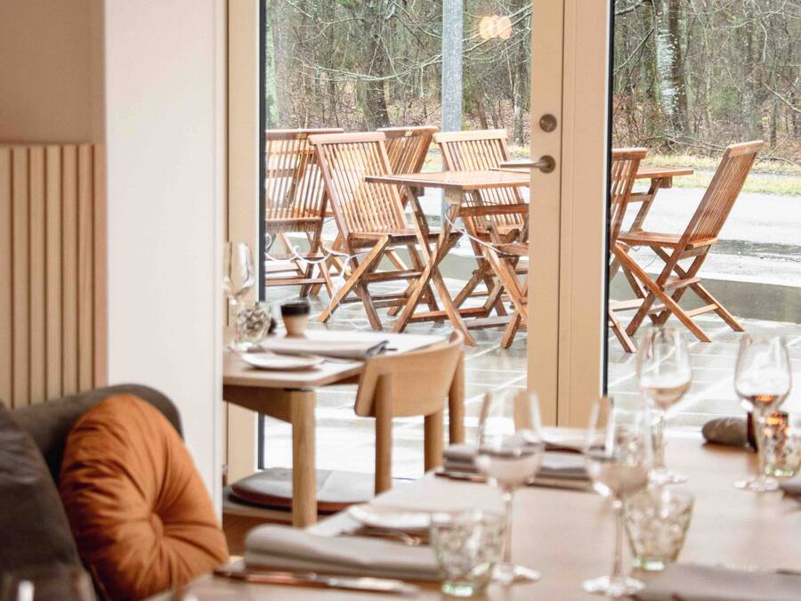 Dinner served, garden views