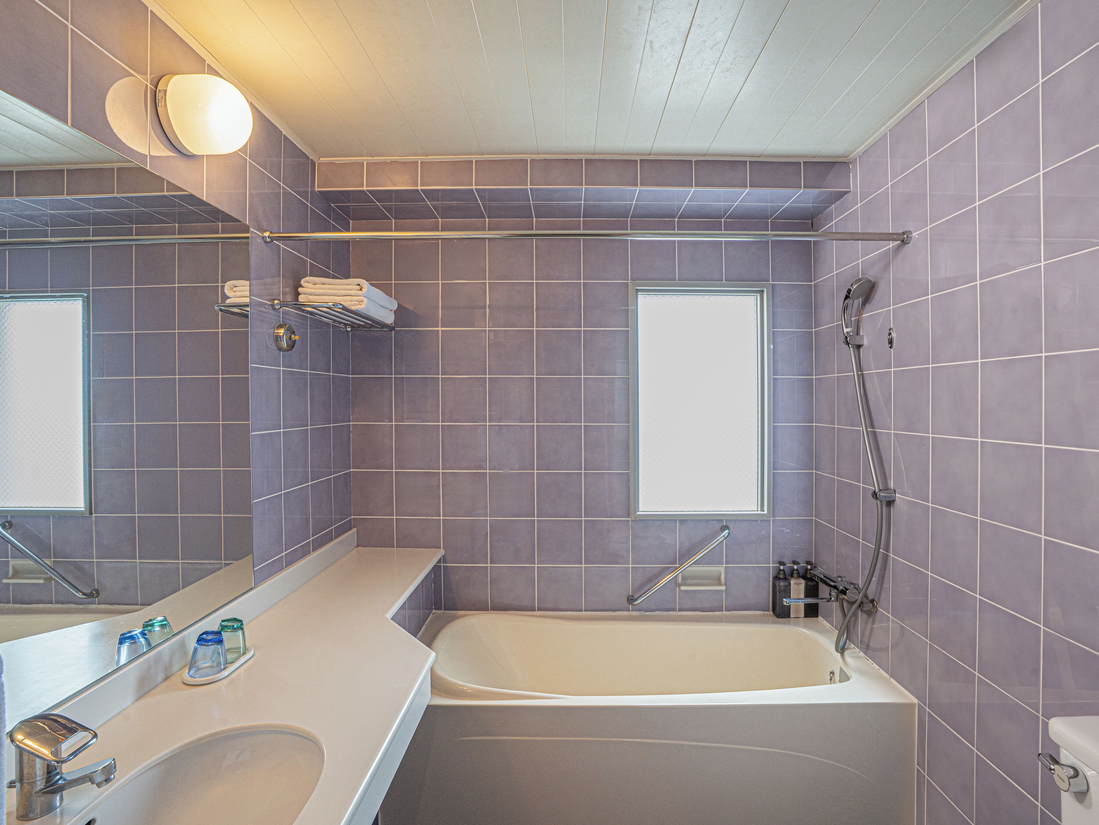 shower, hair dryer, slippers, electronic bidet