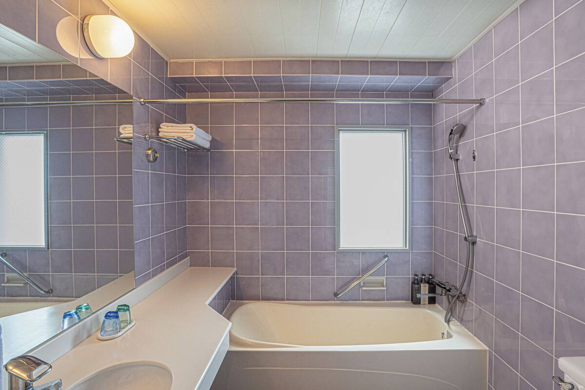 shower, hair dryer, slippers, electronic bidet