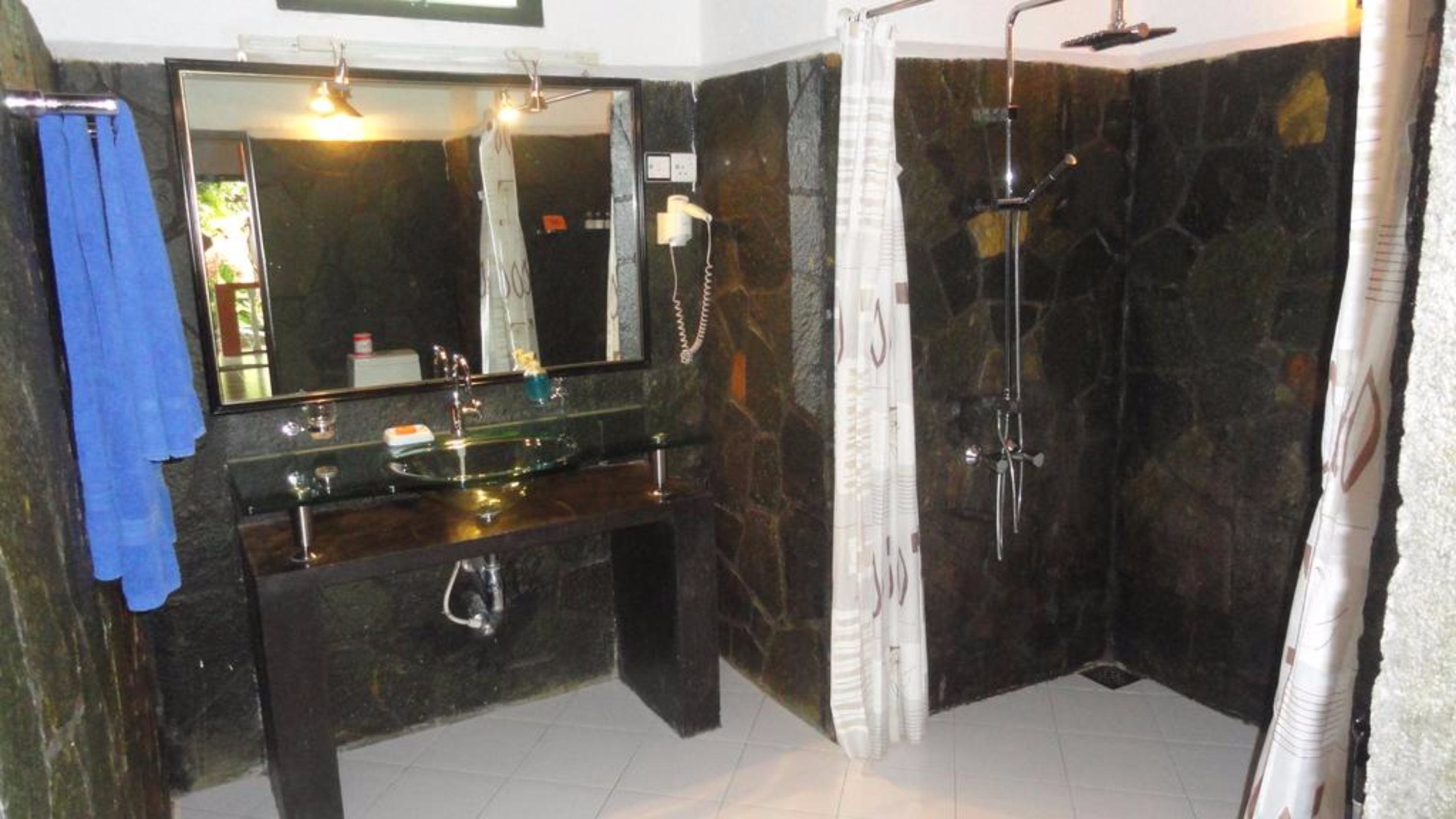 deluxe room | bathroom | shower, free toiletries, hair dryer, towels